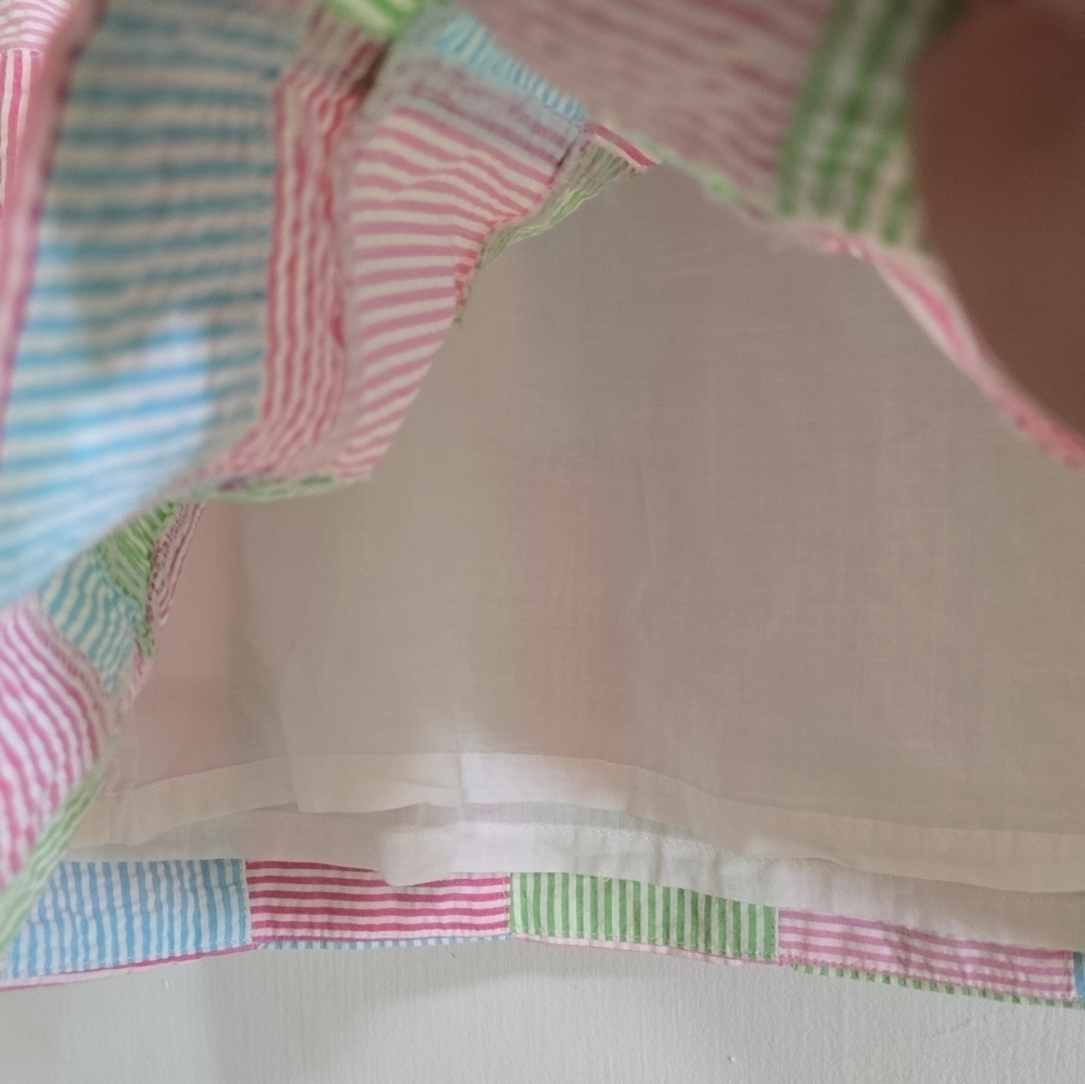 Talbots Seersucker Canvas Patchwork Stripe Skirt Size 8 Madras Summer Pastels - Picture 6 of 7